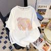 Camiseta Estilo Nacional Indústria Pesada Estampa Elefante Diamante Quente Manga Curta para Mulheres Tamanho Plus 150kg Design Nicho Solto Manga Média