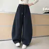 Calças Longas Casuais Largas e Soltas para Meninas com Cordão Cintura Elástica Cinza Azul Escuro Moda Infantil Calças Versáteis Roupa de Outono