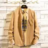 Camisa de pana para hombre de manga larga al por mayor, color liso, simple, coreana, corte slim, camisa coreana de corte slim para hombre, top para hombre