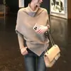 5werkwe Hermana Gentil 2.0 Otoñal Irregular Estética: Suéter de cuello alto estilo capa con mangas murciélago holgadas
