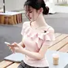 Camiseta de Manga Corta Floral Tridimensional de Alta Resistencia de Este Año para Verano, con Cintura Moldeadora, Volantes Elegantes y un Elegante Diseño de Hombros Descubiertos