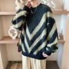 Suéter de invierno para hombre, marca de moda, combinación de colores, suelto, suave, pegajoso, de alta calidad, top, estilo perezoso americano, suéter de cuello redondo