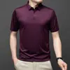 Camiseta de Manga Corta para Hombres Jóvenes y de Mediana Edad, Color Sólido, Camisa Polo de Negocios, Seda de Hielo Laminada, Camiseta de Seda de Hielo Sin Costuras con Cuello Polo para Hombres