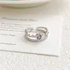 Anillo de Zirconia con Forma de Corazón Colorido de Doble Capa Estilo Coreano para Mujer, Simple y Elegante, Joyería de Anillo Versátil Ajustable de Moda