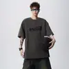 Camiseta de Manga Corta Pesada 220g para Hombre Verano Hombro Suelto Camiseta de 7 Puntos Oversize Joker Manga Media Manga Media