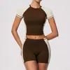 Nuevo Conjunto de Yoga para Mujer Verano 2026, Traje Deportivo de Contraste de Color Corto para Pilates, Entrenamiento, Running, Fitness 2567