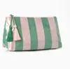 Bolsa de cosméticos de PVC transparente a rayas con borla y cremallera, bolsa de aseo impermeable para viajes, bolsa de almacenamiento portátil, comercio exterior transfronterizo