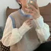 Camisa Básica com Renda Escovada e Gola Meia-Alta para Mulheres, Novo Design Estilo Coreano Outono e Inverno 2026, Top Interno Elegante e Justo