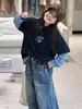 Camiseta de manga comprida para meninas, roupas infantis, blusa listrada falsa de duas peças para crianças mais velhas, camiseta básica para primavera e outono para meninas, moderna para estudantes do ensino fundamental II
