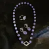 Nuevo Conjunto de Collar, Pendientes y Anillo con Diseño Nacional Estilo Chino, Moderno y Sencillo Elegante en Color Violeta