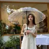 Estilo Japonés Pequeño Fresco 16 Varillas Blanco Mango Largo Celebridad de Internet Transparente Paraguas Engrosado Ensanchado Resistente al Viento Simple Moda Paraguas
