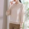 2024 primavera e verão de meia-idade e idosos cheongsam colarinho 3/4 manga Ice Silk camisa de fundo nova mãe vestir estilo ocidental camiseta feminina