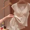Conjunto de pijama camisola de lunares retro para mujer, con copas incorporadas en el pecho, nuevo estilo de verano, talla grande, con ribete de encaje y shorts, perfecto para ropa de estar en casa