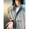 Chaqueta de vuelo morada estilo americano con cuello alto para hombre, chaqueta de trabajo patchwork deconstruida para primavera/otoño, cortavientos softshell corto