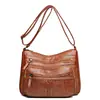 Bolsa feminina transfronteiriça nova moda couro macio multicamadas zíper prática bolsa transversal senhora de meia-idade mãe bolsa transversal de ombro