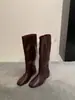 Botas de Caballero Retro Adelgazantes para Mujer Nuevas de Punta Cuadrada Marrones Largas Hasta la Rodilla Versátiles de Nicho Botas Altas