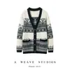 Suéter feminino de cashmere, novo estilo outono e inverno, cardigã com decote V e padrão exclusivo, de manga comprida, malha de corte solto