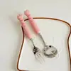 Estilo Ins Tigre Fofo Cabo de Cerâmica Aço Inoxidável Talheres Alto Valor de Cor Patas de Animal Desenho Animado Colher Garfo de Sobremesa conjunto