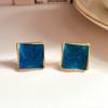 Populares en la Temporada Coloridos Azul Retro Estilo Francés Frío Cuadrados Ins Esmalte de Goteo Pin de Plata 925 Pendientes Pendientes para Mujer