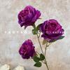 Nueva pintura al óleo de 3 cabezas con diseño de rosa para boda, hotel, camino de entrada, hogar, sala de estar, decoración suave, flor falsa, rosa púrpura oscuro