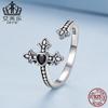 Evelor Original Plata Esterlina s925 Anillo Abierto de Cruz Simple Zirconia Negra en Forma de Corazón Anillo Oscuro Brazalete