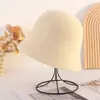Nuevo Sombrero de Pescador Negro de Lana Otoño/Invierno para Mujer Sombrero de Cubeta Retro para Adelgazar la Cara Versátil para Cabeza Grande Cálido