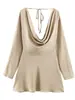 Primavera de 2026 Nova Roupa Feminina Estilo Sexy Decote V Bainha em Linha A Textura de Cetim de Seda Vestido Fluido Saia Curta Cor Lisa