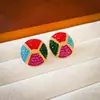 Pendientes Vintage, Pendientes de Flor con Diamantes de Colores y Aguja de Plata, Fabricante de Pendientes de Lujo Ligero Estilo Francés