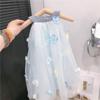 Vestido de niña Verano 2025 Nuevo Vestido de Princesa con Tirantes de Flores Super Hada para Niñas Vestido de Gasa de Verano Estilo Occidental para Niñas