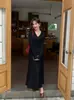 Nova coleção outono e inverno: elegante vestido de tricô com decote V e mangas compridas, estilo francês, justo ao corpo e que valoriza a silhueta, perfeito como suéter ou vestido longo
