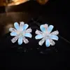 Pendientes de Tachuela de Flor de Circonita Dulces y Frescos para Mujer, Diseño de Goteo de Aceite, Modernos, Sencillos, de Gama Alta, Lujo Ligero, Pendientes de Aguja de Plata