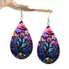 Aretes Transfronterizos con Acrílico Impreso de Gota de Agua Estilo Bohemio de Acrílico con Forma de Lágrima con Cintas Colgantes Coloridas