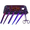 Tijeras de belleza para mascotas de 7.0 pulgadas color negro galvanizado 5 dientes de corte recto tijeras de corte curvo tijeras de hueso de pescado peine de fila en stock