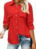 2025 Estação Independente Europeia e Americana Amazon Nova Camisa de Bolso Moda Versátil Cor Sólida Botões Camisa de Manga Comprida para Mulheres
