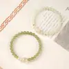 Pulsera de Jade Hetian Natural de 6 mm Jade de Agua Transparente Combinada con Cristales Rosas de 8 mm y 10 mm, Estilo Sencillo, Joyería de Jade de Agua Transparente Profunda y Clara