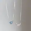 Collar de Plata de Ley S925 con Aguamarina y Cristal Rosa Estilo Coreano Simple Minimalista Moda Versátil Diseño de Nicho Cadena para Clavícula