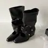 Primer Encuentro Temporada Estilo Coreano Botas de Punta Cuadrada con Tacón Grueso para Mujer Aumento de Altura Botines Hebilla Sandalias de Moda de Dos Vías para Verano