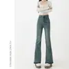 Jeans Azules Vintage Elásticos de Micro Fibra para Mujer Otoño Nuevo Cintura Alta Talla Grande Adelgazantes Forma de Pera chica rellenita Pantalones de Herradura