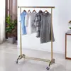 Estante de Exhibición Plegable de Doble Barra Móvil con Ruedas Espesor Piso Soporte Telescópico Ajustable Tendedero para Ropa