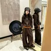 Conjunto Infantil Zhi Li con Capucha Otoño Niñas Bloque de Color Diseño TIKTOK Estilo INS Chaqueta con Cremallera Pantalones de Pierna Ancha Transfronterizo