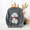 Suéter infantil jacquard de cachorrinho 100% caxemira para outono e inverno, gola redonda, grosso, fofo, quente e espessado, adequado para meninos e meninas como camada base