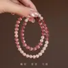 Pulseira de Pérola Shijia Cristal de Morango Rosa Duplo Moda Círculo Duplo Empilhado Usando Flor de Pessegueiro Livro Vermelho de Equitação Pulseira do Mesmo Estilo para Mulheres