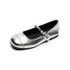Zapatos Planos Plateados Weimei Girl 128-12 para Mujer Estilo Francés Zapatos de Ballet de Una Correa para Combinar con Faldas Zapatos Mary Jane para Mujer