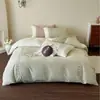 Conjunto de quatro peças em algodão escovado, estilo francês, suave, verde fresco, capa de edredom em algodão puro e quente com bordado, roupa de cama macia para outono e inverno