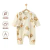 Roupa de Algodão Puro Sem Costura para Bebê de Mês Inteiro, Macacão Borboleta para Recém-Nascido, Roupa Estilo Monge, Peça Única com Gola Diagonal e Gravata