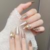 Uñas Portátiles Populares de Xiaohongshu, Uñas Manicura Ojo de Gato con Pedrería de Alta Gama, Uñas Portátiles de Lujo Puro Deseo Largas y Accesibles