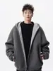 Sudadera con Capucha de Bloques de Color de Moda para Hombre, Chaqueta Cardigan de Doble Cremallera Estilo Americano Otoñal, Top Casual Holgado Versátil de Calle