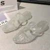 Sapatos de Cristal Coreanos, Sandálias Coloridas, Sapatos de Cristal Transparentes, Sandálias de Cor Degradê, Meio Chinelos de Plástico, Sapatos de Praia Antiderrapantes