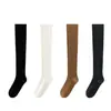 Calcetines de Lana de Doble Aguja para Otoño e Invierno para Mujer, Calcetines de Tubo Alto, Calcetines Largos hasta el Muslo Estilo JK Japonés, Calcetines Largos de Algodón de Color Sólido para Niñas