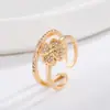 Anillo de Cuatro Hojas con Diamantes Completos de Doble Capa para Mujer, Popular en Tiktok, Estilo Europeo y Americano, Anillo Abierto de Moda y Versátil